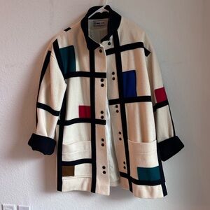 VTG Herman Kay Colorblock Geometric Mondrian Print Coat